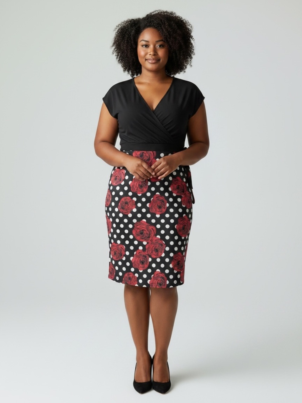 Grace Karin retro-style pencil dress with Red Rose & White Polka Dots size 2XL